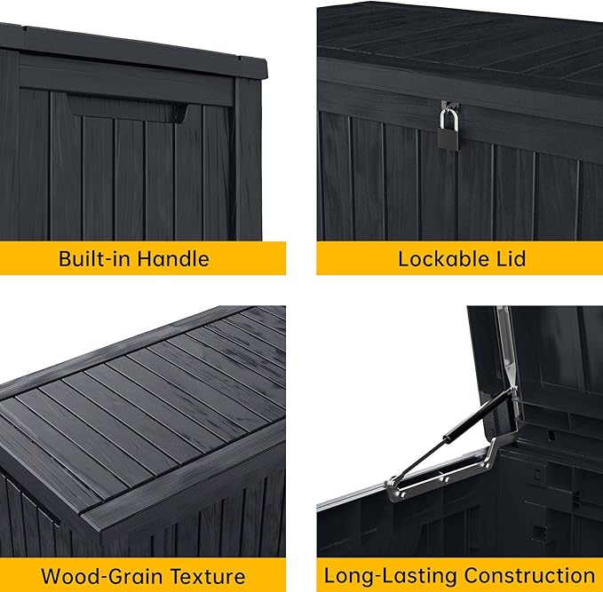 DRATO 200 Gallon Deck Box, Waterproof Resin Large Outdoor Storgae Box - Image 4