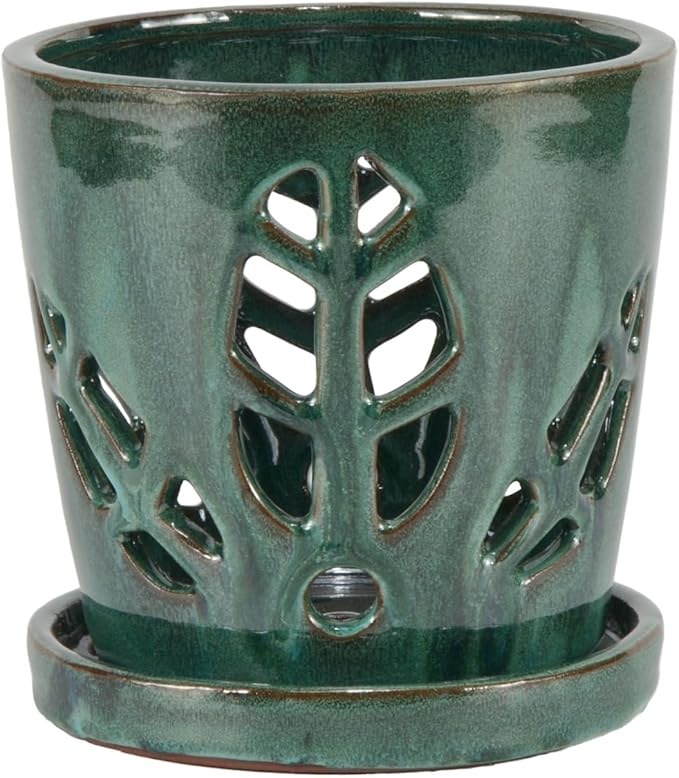 W&W Orchid Pot with Holes and Saucer - Image 2