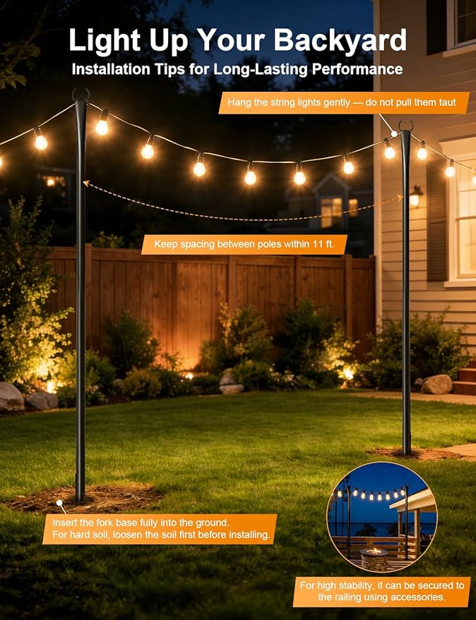 4 Pack String Light Poles for Outside, Thickened Metal Christmas Lights Hanger - Image 5