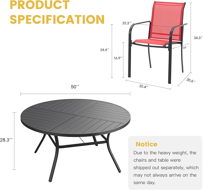 VICLLAX Patio Table and Chair Set of 6, All Weather Metal Round Outdoor Dining - Image 7