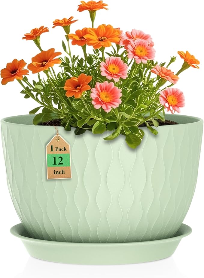 12 Inch Large Plant Pots for Indoor or Outdoor Plants, Wide Water Ripples by WSMKSZ