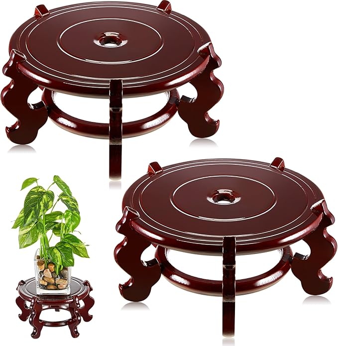 Geetery 2 Pcs 4 to 12 in Wooden Plant Stands Indoor Chinese Oriental Plant Stand by Geetery