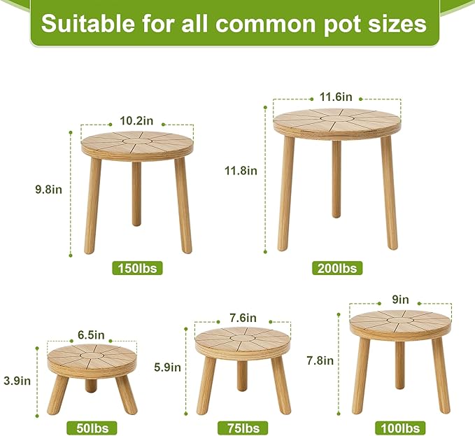 Delma Wood Plant Stands Indoor, Mid-Century Modern Plant Stool, Tall Plant Stand - Image 3