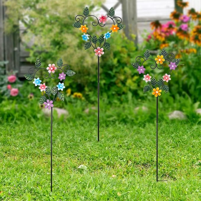 Metal Flowers Decorative Garden Stakes, 22.1 ''H Heart Shape Metal Flowers - Image 7