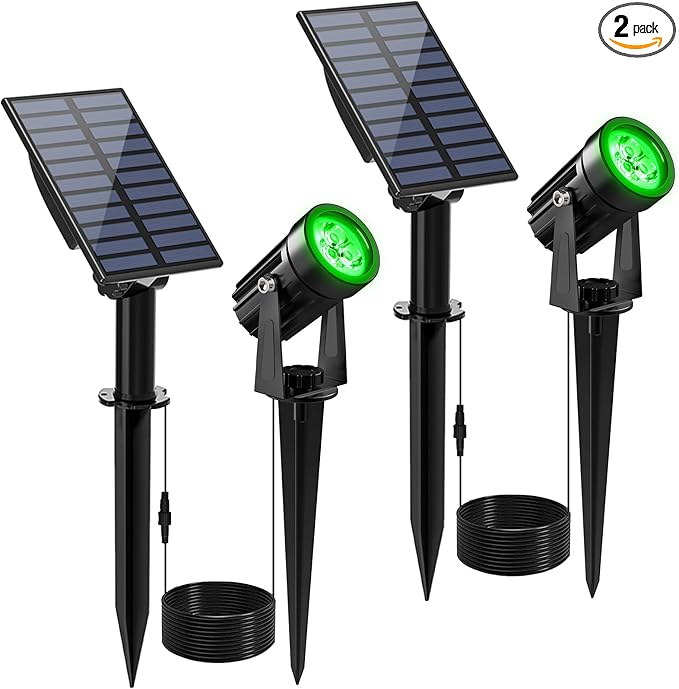 Green Solar Spot Lights Outdoor, 2 Pack Solar Landscape Spotlights IP65 by CREPOW