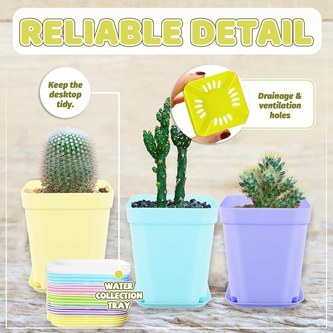 OJYUDD 24 Pack Multi Color Plastic Plant Pot, Colorful Plastic Square Pots - Image 4