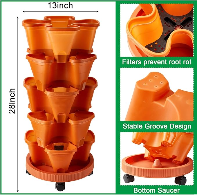 Umigy 2 Set 5 Tier Stackable Planters Vertical Garden Planters - Image 2