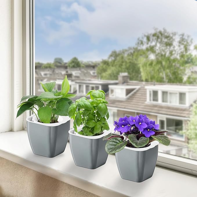 4 Pack Self Watering Pots 4-inch Decorative Flower Planters - Image 7