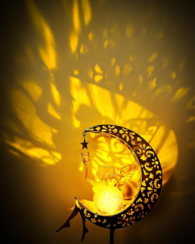 Solar Garden Statues Outdoor Decor, Fairy Moon Figurine Light Stake, - Image 4