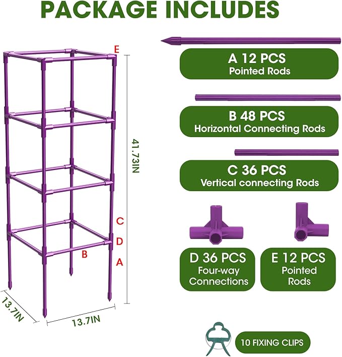 3 Pack Tomato Cages, Square Tomato Plant Stakes Support Cages Trellis - Image 7