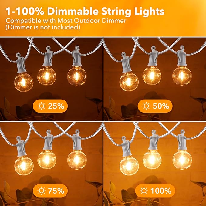 Brightown Outdoor String Lights, 50FT 25 G40 Bulbs Shatterproof Patio Lights - Image 7