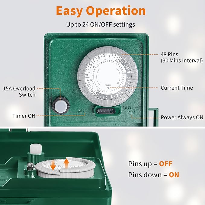 SURAIELEC Outdoor Power Stake, 24-Hour Mechanical Light Timer, Electrical Power - Image 2