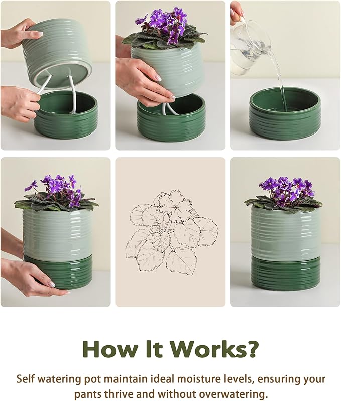Self Watering Pots for Indoor Plants, 6 Inch Ceramic Self Watering Plant Pot - Image 6