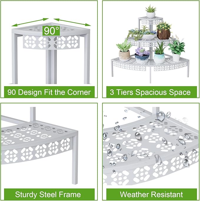 3 Tier Plant Stand Semi-Circular Flower Pot Organizer Rack Quarter Round Plant - Image 4