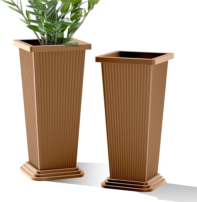 FENCY Set of 2 Tall Planters for Outdoor Plants, 24 Inch Large Tapered Pots by FENCY