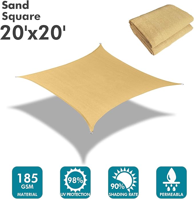 KANAGAWA Sun Shade Sail 20'x20' Sand Rectangle UV Block Canopy Awning Shelter - Image 2