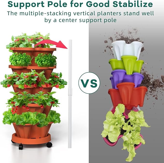 7 Tiered Strawberry Vertical Planter 2 Pack, Stackable Tower Garden Planter - Image 4