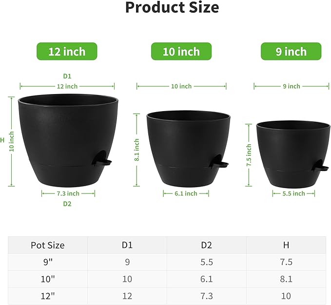 FaithLand 3-Pack Large Planter Pots, 12 10 9 Inch Self Watering Flower Pots - Image 2