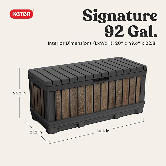Keter Signature Collection 92 Gallon Resin Deck Box Organization and Storage Box - Image 2