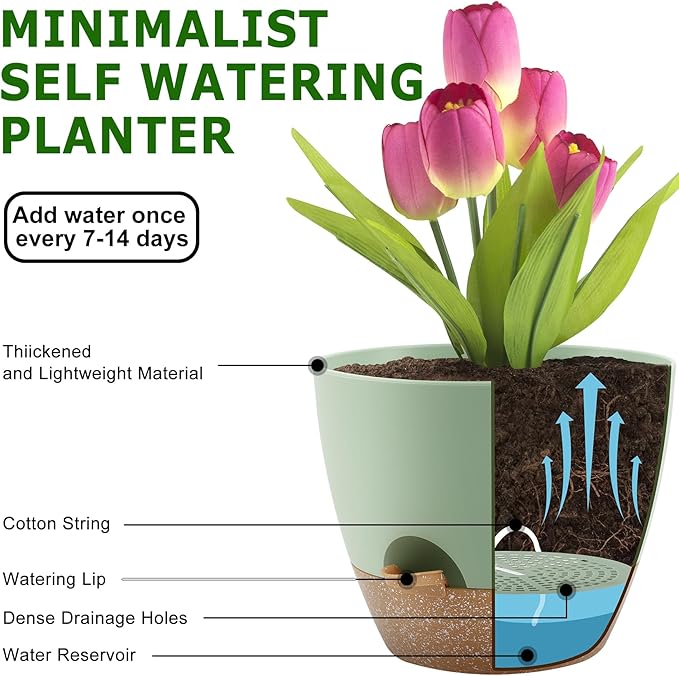 Plant Pots 12/10/9 Inch Self Watering Pots, Plastic Flower Pots, Nursery - Image 4