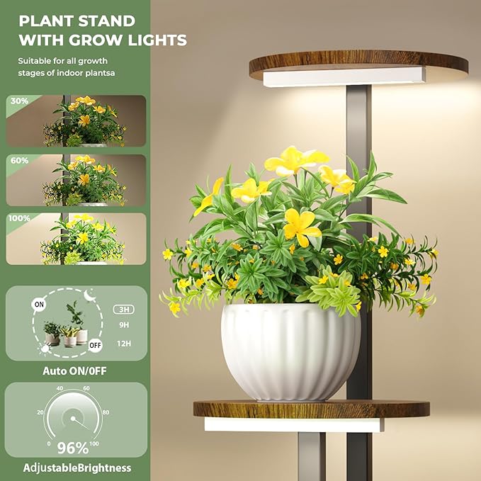 Corner Plant Stand with Grow Lights, 7 Tiered Plant Shelf Indoor, Metal Plant - Image 3