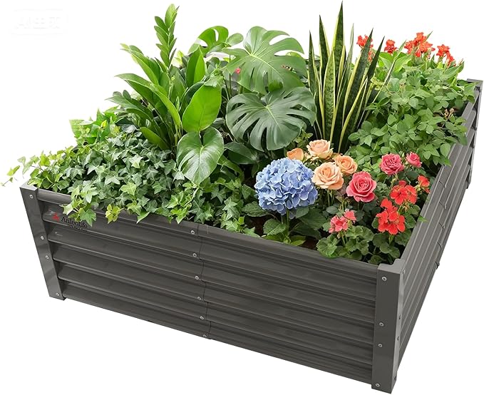 A ANLEOLIFE 4X4X1.5 ft Galvanized Raised Garden Beds Outdoor, Square Metal by AAnleolife