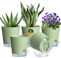 4 inch Self Watering Pots for Indoor Plants, 5 Pack Small Flower Plant Pots by Meowell