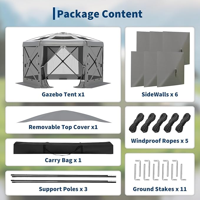 11.5x11.5FT 6-Sided Pop Up Gazebo Tent，One-Push Setup Canopy Tent - Image 9