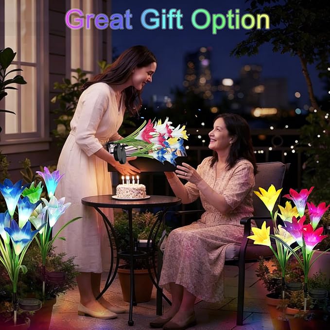 echosari 4 Pack Color Changing Solar Lights Outdoor Waterproof, Solar Lily - Image 5