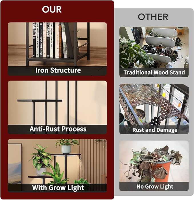 Plant Stand Indoor with Grow Light, 5-Tiered Tall Plant Stand Indoor, Metal - Image 4