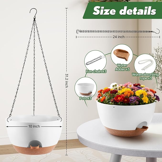 3-Piece Set of 10-Inch Hanging Planters - Image 3