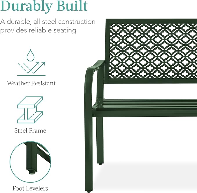Best Choice Products Outdoor Bench 2-Person Metal Steel Benches Furniture - Image 3