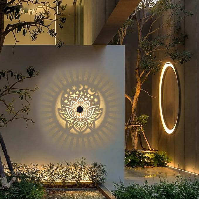 2 Pack Solar Fence Lights Metal Solar Powered Outdoor Wall Deck Lights Lotus - Image 8