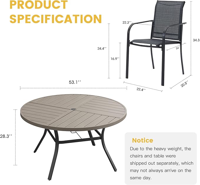 VICLLAX Patio Table and Chair Set of 8, All Weather Metal Round Outdoor Dining - Image 7