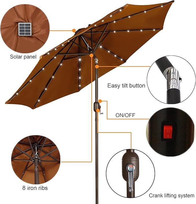 Blissun 9 ft Solar Umbrella 32 LED Lighted Patio Umbrella Table Market Umbrella - Image 2