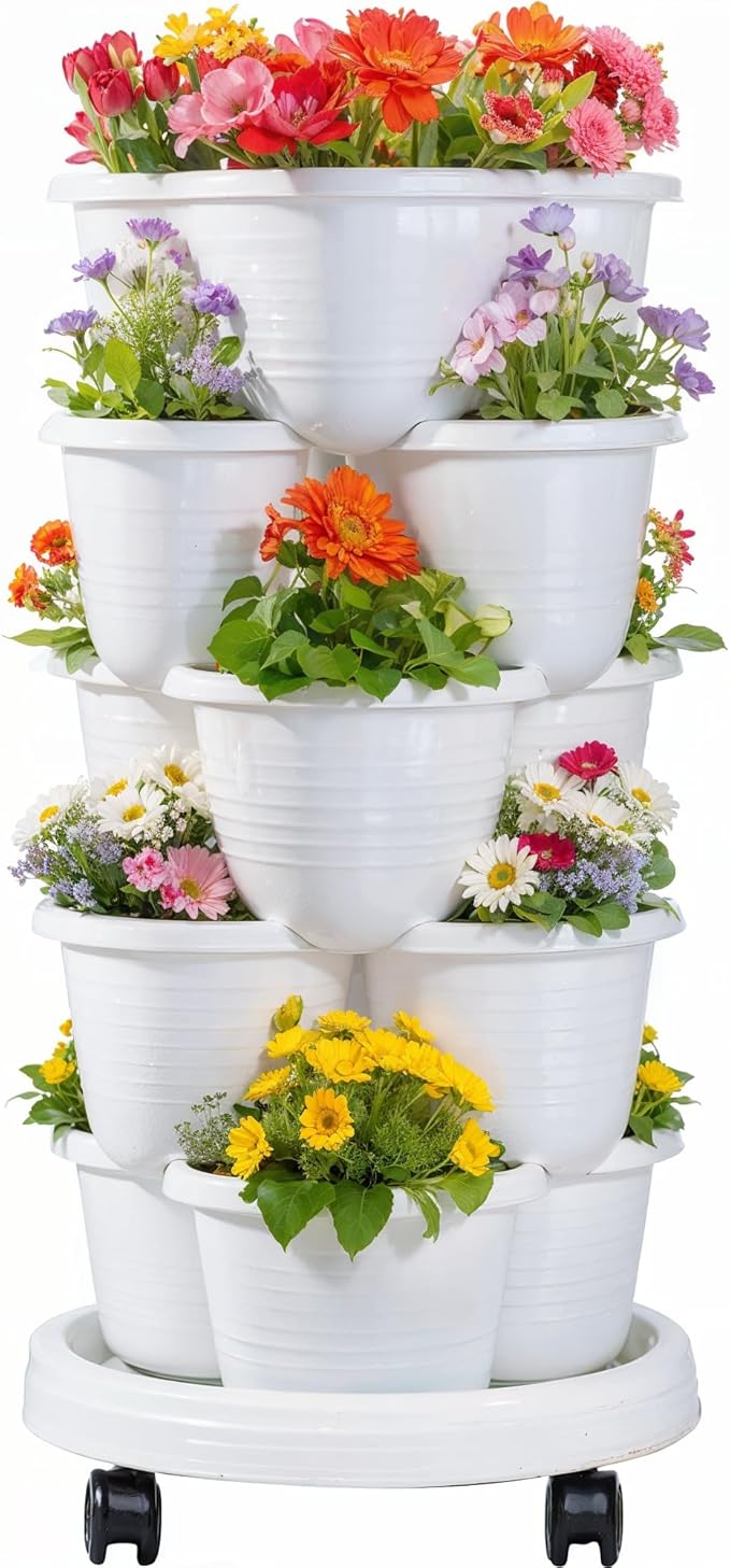 VECELO 5 Tier Vertical Garden Planter, Self Watering Stackable Planters by VECELO