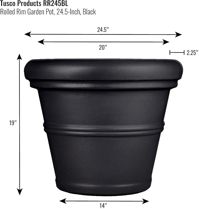 Tusco Products RR245BK Classic Rolled Rim Garden Planter - Image 2