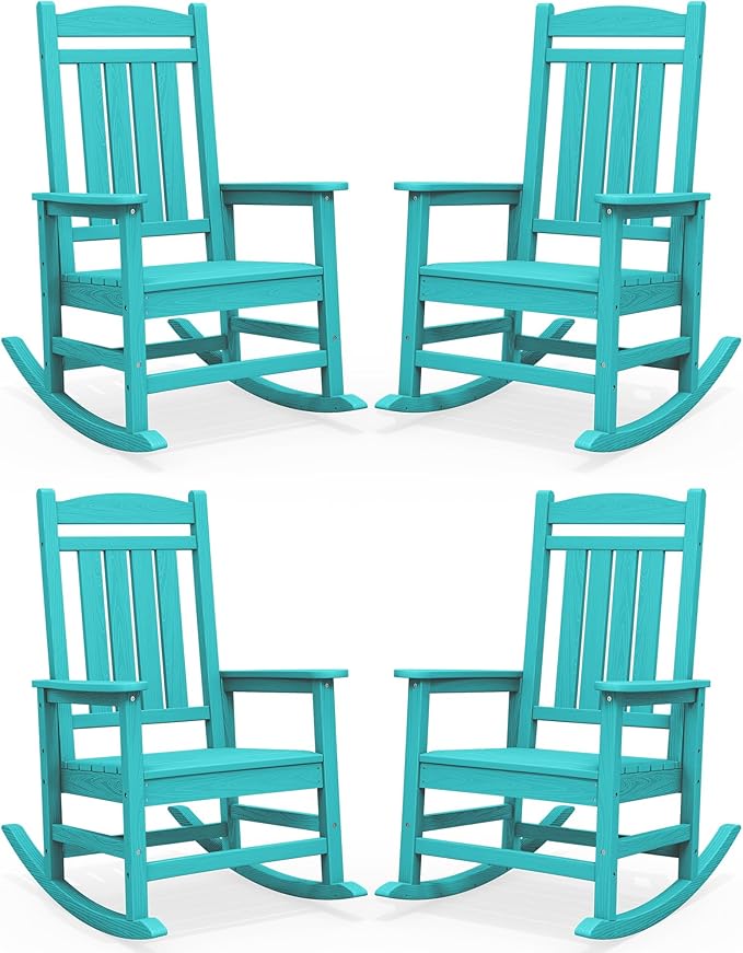 SERWALL HDPE Outdoor Rocking Chair Set of 4, Patio Rocking Chairs, All-Weather by SERWALL