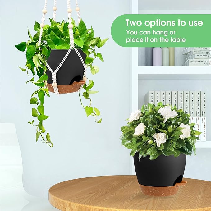Hanging Planters for Indoor Outdoor Plants, 2 Pack Self Watering Hanging Pot - Image 4