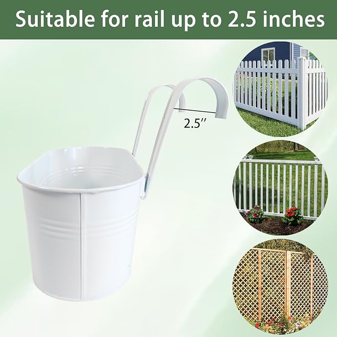 10" Hanging Flower Pots, Railing Planters Fence Pot - Image 5