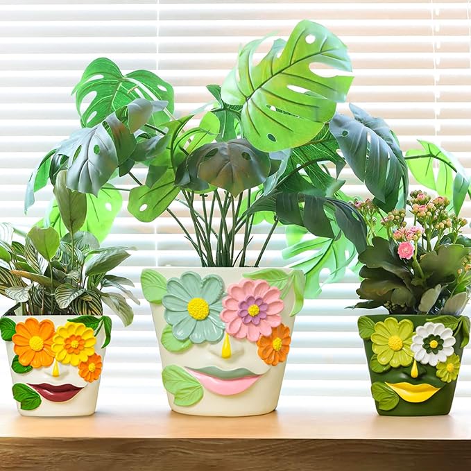 GUGUGO 8 Inch Large Flower Face Planters, Abstract Unique Head Plant Pot - Image 5