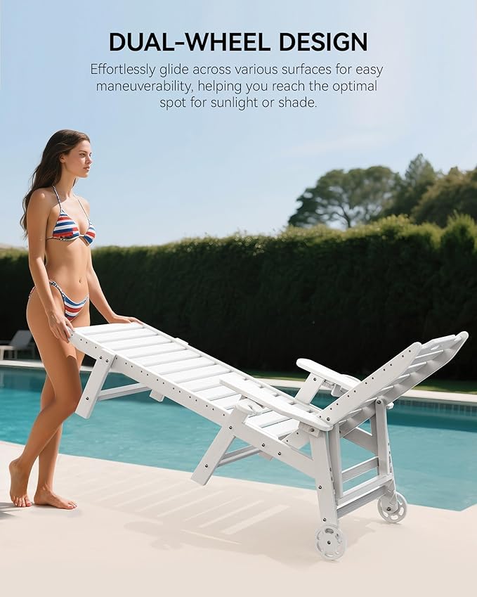 Carauci Lounge Chair Outdoor Set of 2, HDPE Chaise Lounge - Image 4