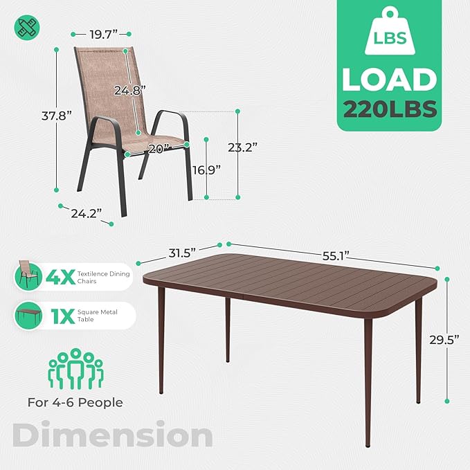 JEAREY Patio Dining Table, Outdoor Dining Table All-Weather - Image 3