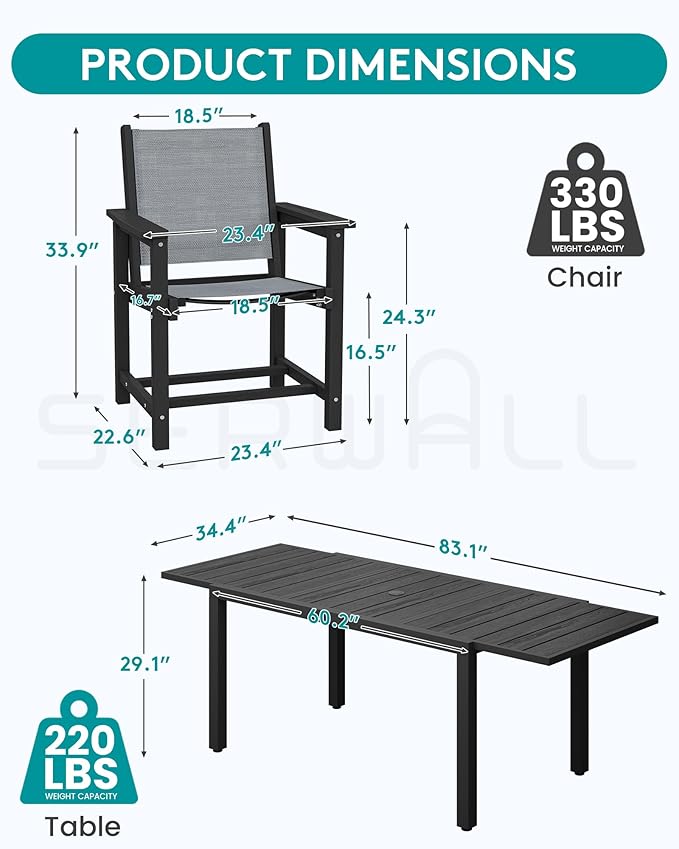 SERWALL 7-Piece Patio Dining Sets, All Weather HDPE Patio Furniture Set - Image 2