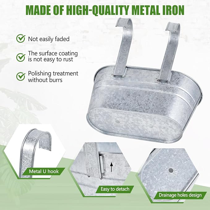 OBTANIM 4 Pack Metal Hanging Flower Pots Iron Railing Planter Outdoor Fence - Image 3