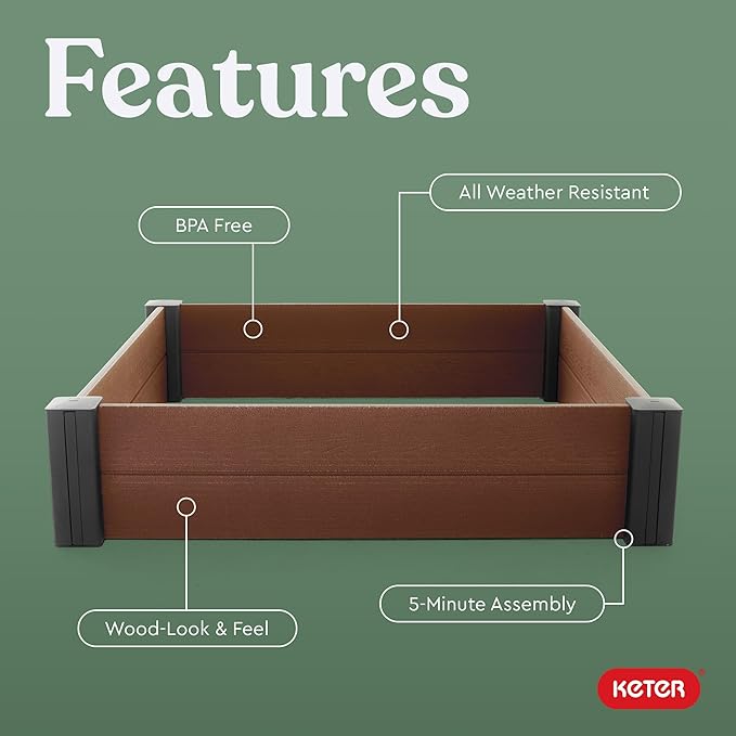 Keter 48" X 48" inches Wood Look Raised Garden Bed, Durable Outdoor Herb Garden - Image 4