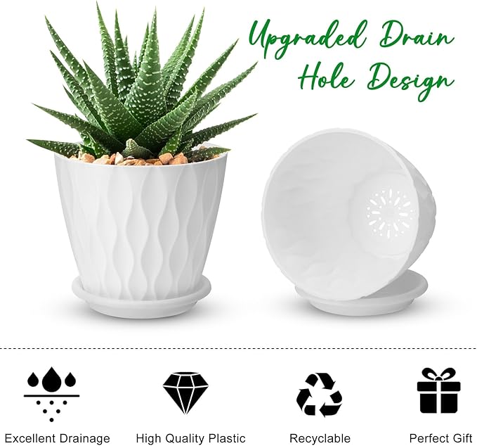 4 inch Plant Pots, 5 Pack Flower Pots Outdoor Indoor, Planters - Image 3