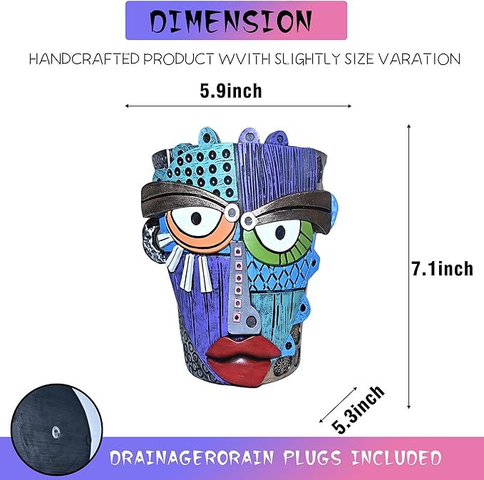 Abstract Face Planter Pots for Plants, Hand-Painted Colorful Flower Pots - Image 4