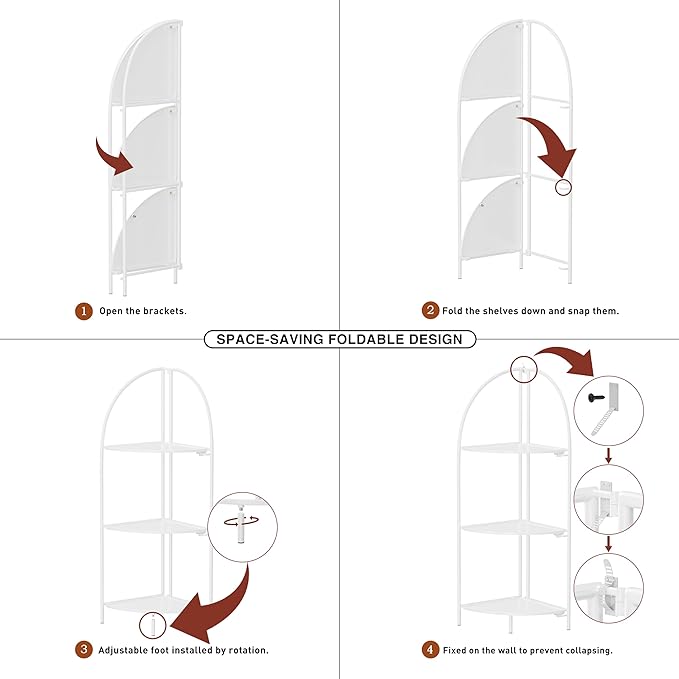Crofy Foldable 3 Tier Corner Shelf, Metal Corner Plant Stand - Image 4