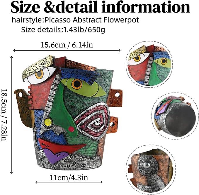 Picasso Abstract Face Flower Pot, Unique Resin Crafted Planter - Image 2